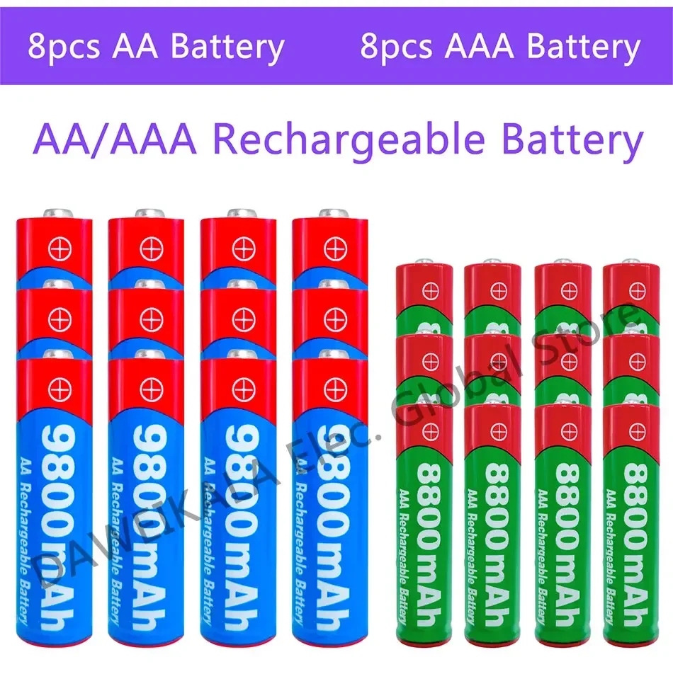 AA + AAA батарея AA 1,5 в 9800 мА/ч 1,5 в AAA 8800 мА/ч Щелочная ...