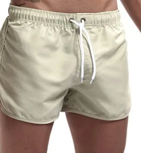 New Men's Summer Swimwear Solid Color Beach Board-shorts Swimsuits Running Sports Casual Breathable Homme Short Pants Khaki