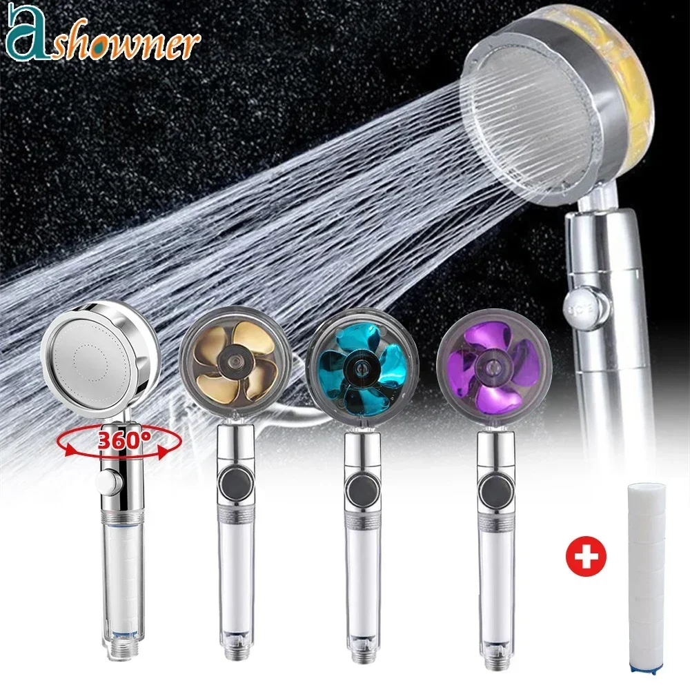 PropellerShowerHeadWaterSavingFlow360DegreesRotatingWithFan