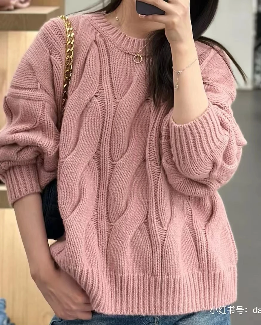 

2023 new fashion temperament leisure twisted rope twist classic retro literary temperament cashmere sweater