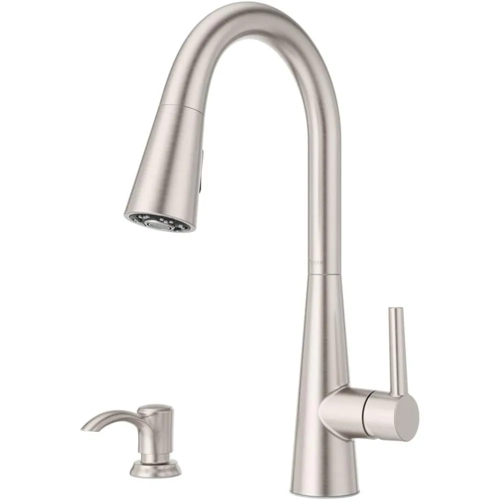 

Kitchen Faucet with Pull Down Sprayer and Soap Dispenser, Single Handle, High Arc, Spot Defense Stainless Steel Finish