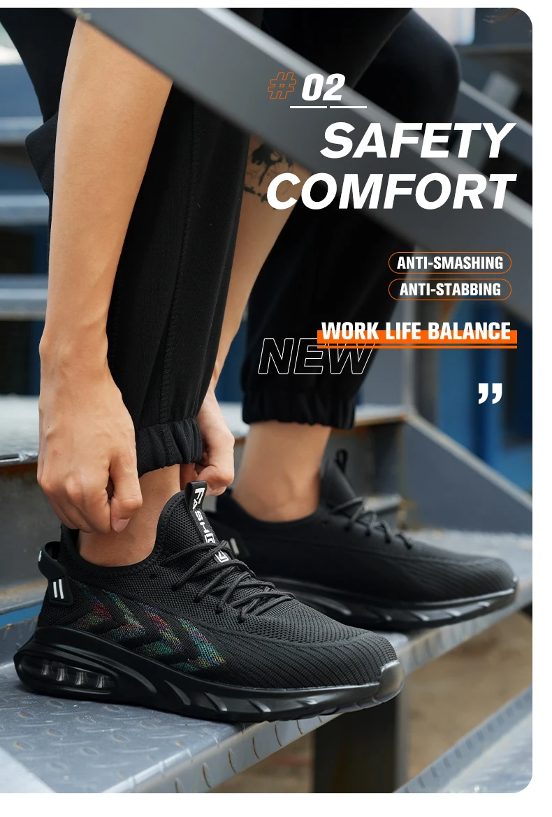 Scarpe protettive da uomo leggere con cuscino d'aria di sicurezza da lavoro, puntale in acciaio, stivali di sicurezza antiscivolo a prova di foratura da uomo_voghion.com