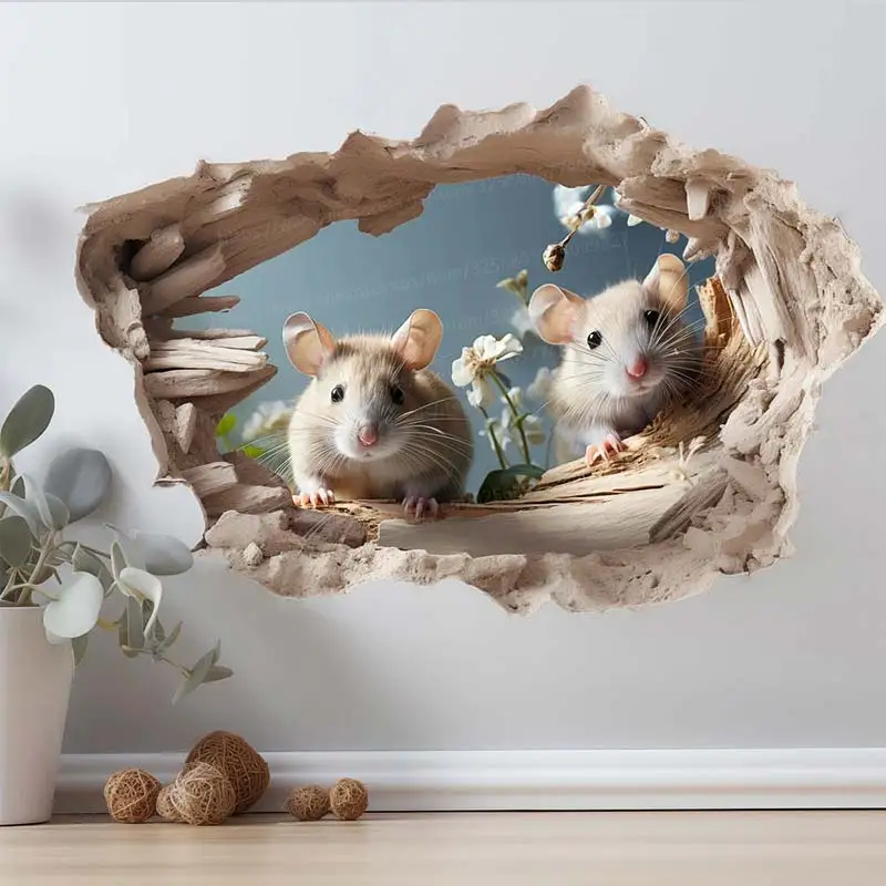 Mouse hole Decal Living Room Bedroom Kitchen Wall Sticker Home Decoration Funny Vinyl Sticker Lifelike Mouse wall sticker wall stickers