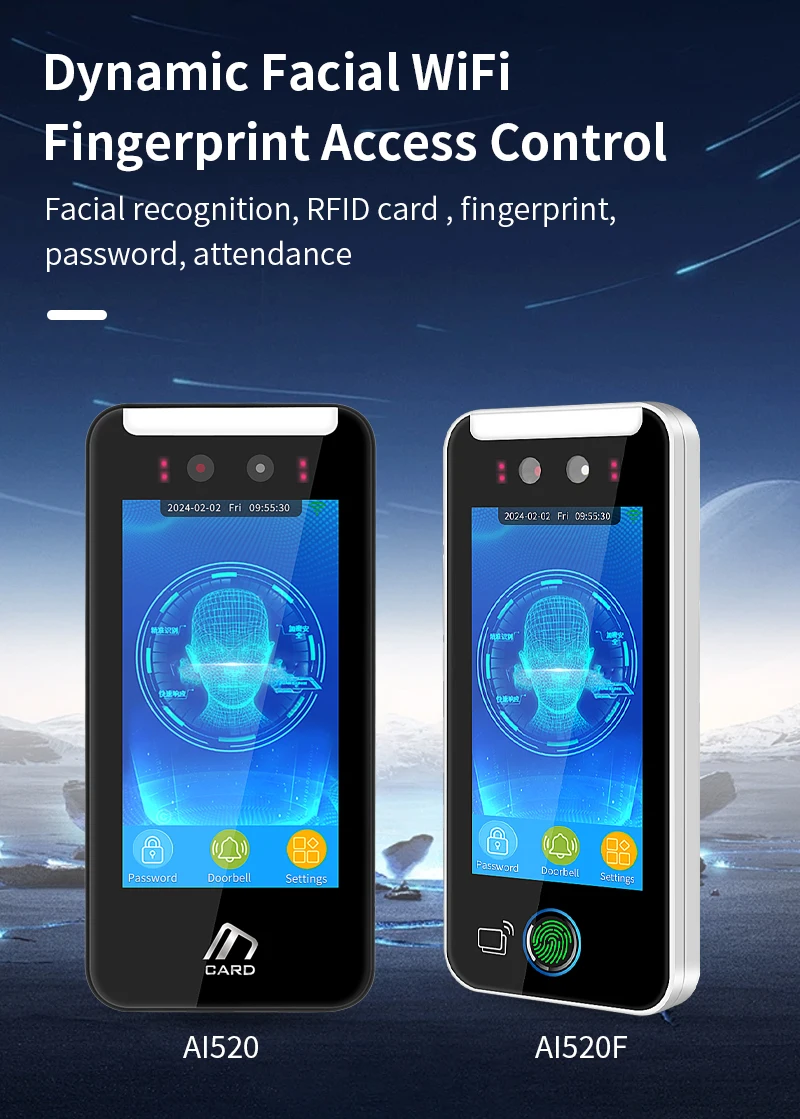 5in Tuya App Wifi dynamique temps de présence du visage contrôle d'accès biométrique empreinte digitale reconnaissance faciale système de contrôle de serrure de porte