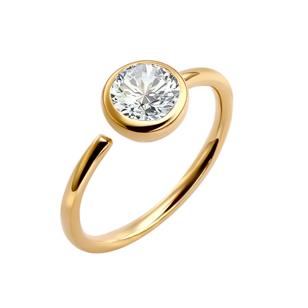 14K Real Solid Gold With 5A Clear Zircon Nose Ring  Bendable Body Jewelry KB07 - 2