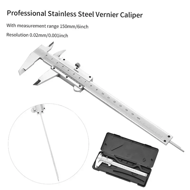 Vernier Caliper Professional Stainless Steel Vernier Caliper Gauge 0-150mm Sliding Gauge Measurement Tool Inside Outside Depth Step Micrometer