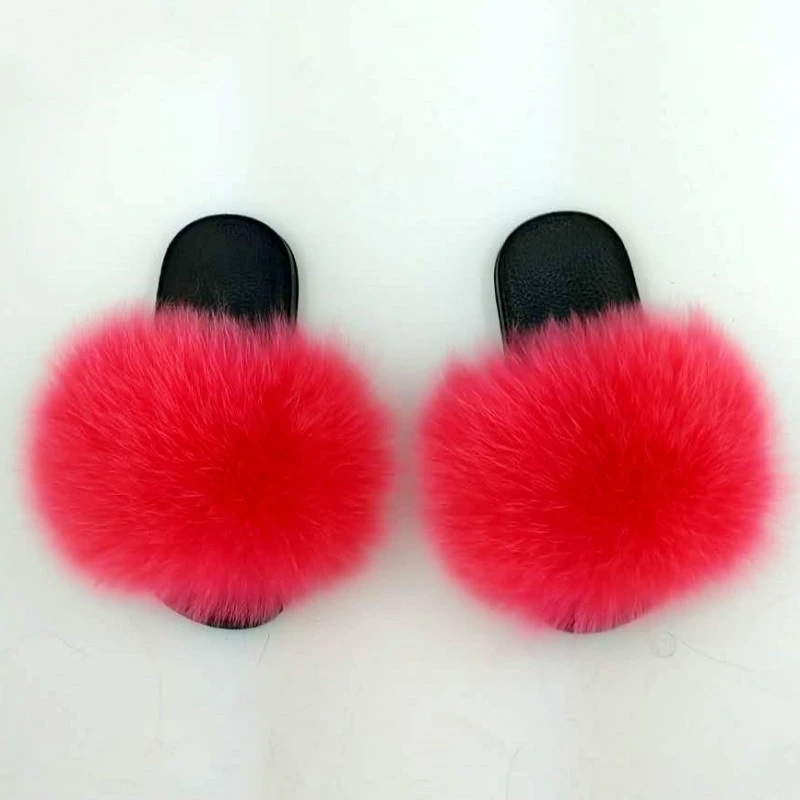 24-35 Size Four Reason Summer Winter Children Slippers Girl Boy Fashion Outside Soild Swell Fox Fur Flip Flops