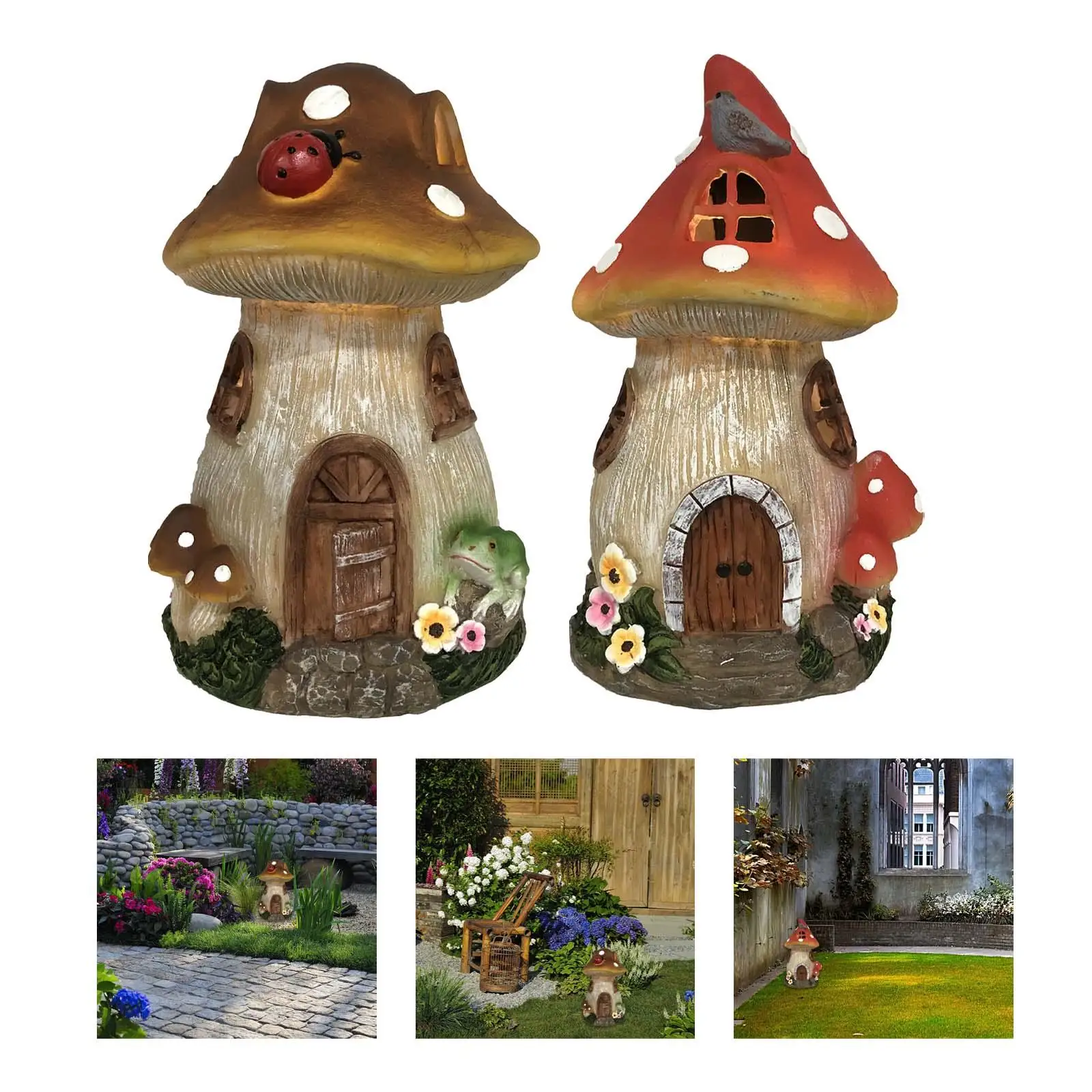 

Mushroom House Statue Night Light Adorable Garden Sculpture for Lawn Balcony