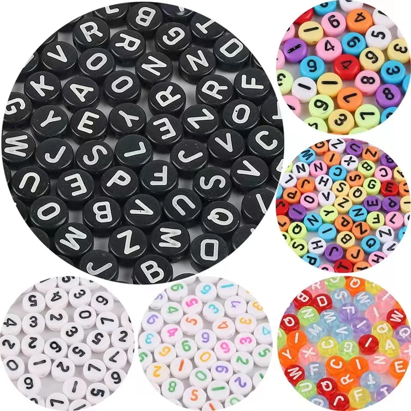 7mm Mixed Russian Letter Acrylic Beads Round Flat Alphabet Digital Numbers  Beads For Jewelry Making DIY Bracelet Necklace Gifts
