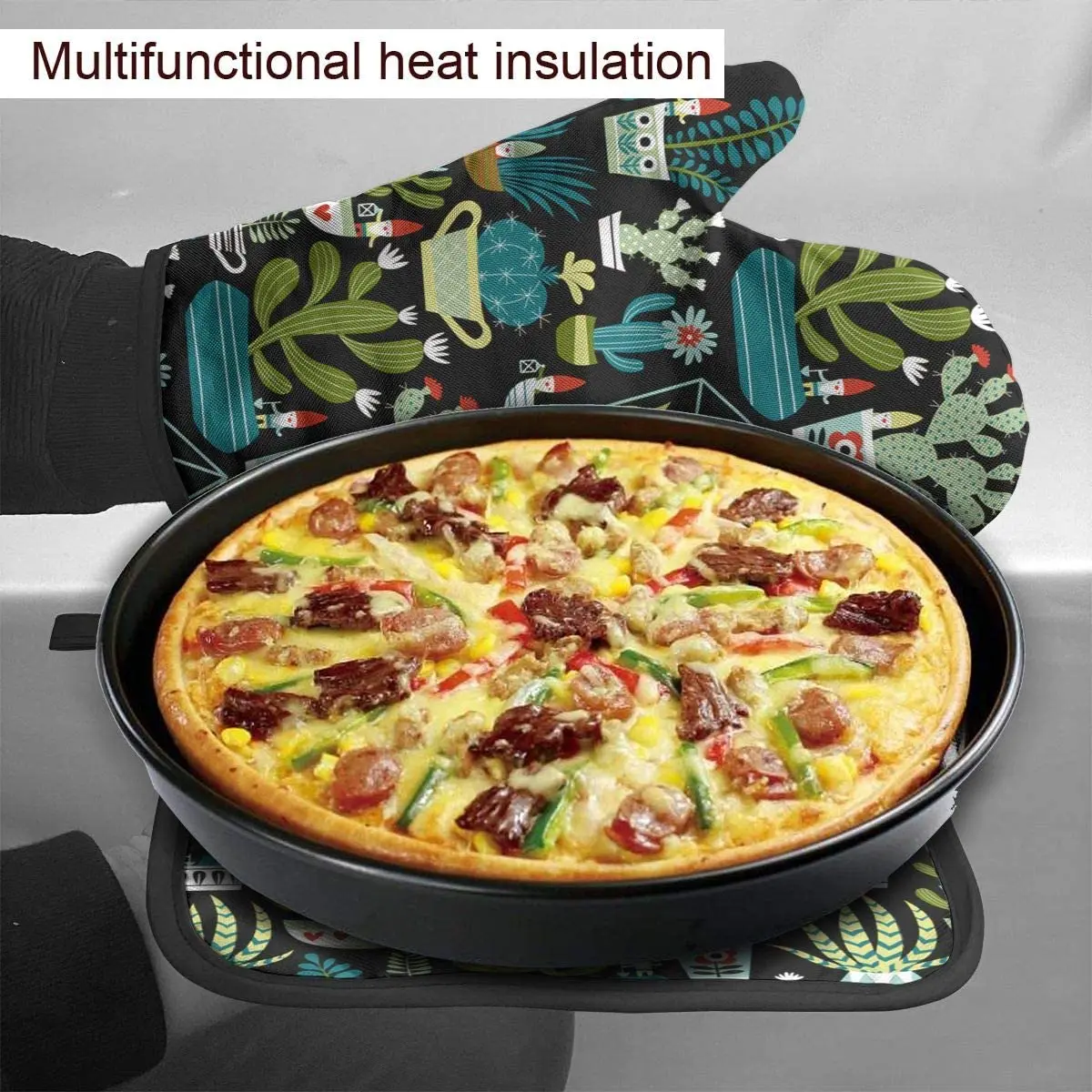 Cactus Oven Mitts and Pot Holders Heat Resistant Oven Gloves Safe Cooking Baking Grilling