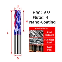 TOOLEYE HRC65 fraise en bout de carbure 4 cannelures fraise à métal outil de coupe CNC Maching revêtement fraises plates pour l'acier inoxydable 2