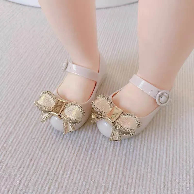 Mini Melissa Summer Sandals for Girls Bow Non-slip Soft Soled Versatile Solid Korean Children Sweet Princess Shoes Beach Sandals 4