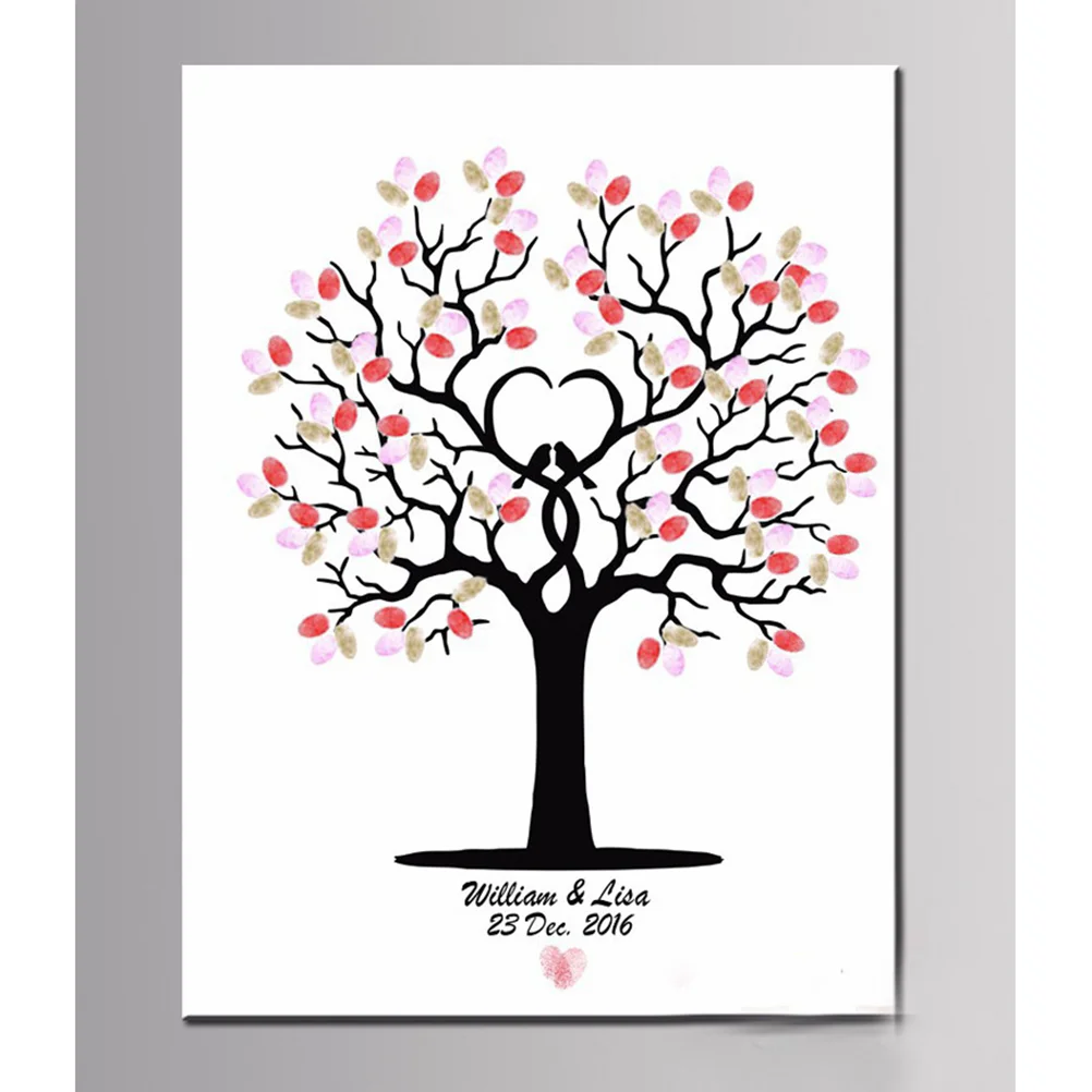 Fingerprint Tree Sign Canvas Wedding Party Guest Book Keepsake Wall Decor Waterproof Signature Board Fingerprint Painting