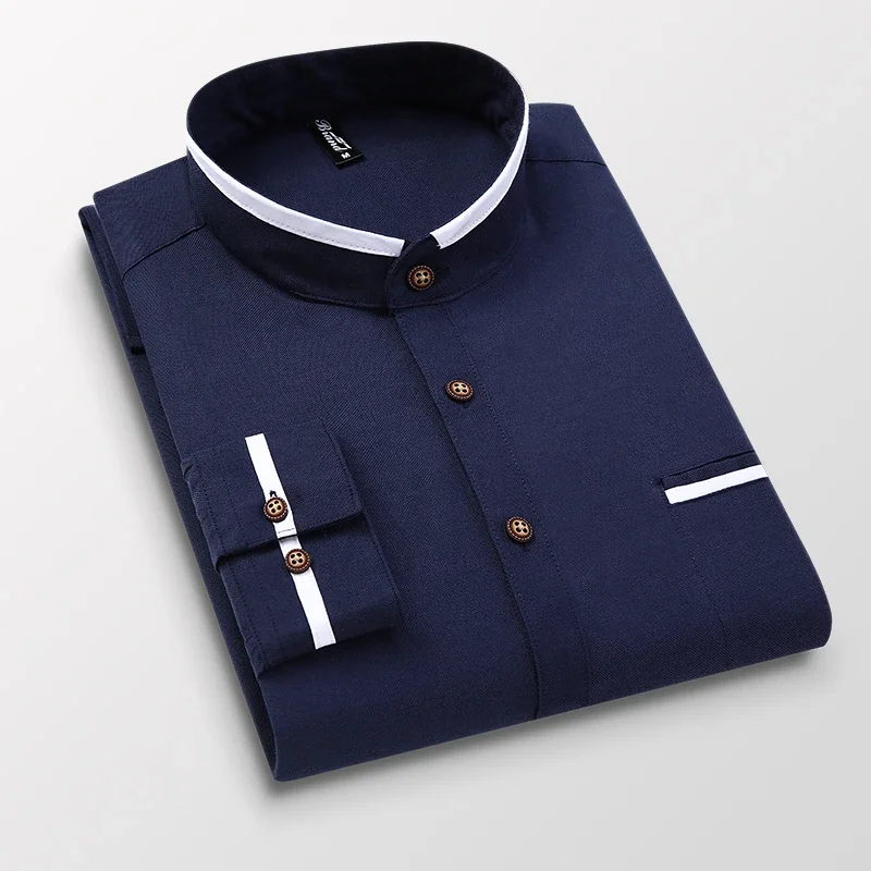 Long Sleeve Shirt TFETTERS Autumn Long Sleeve Shirt Men Oversized Shirts Men Pocket Design Korean Style Stand-up Collar Slim Shirt