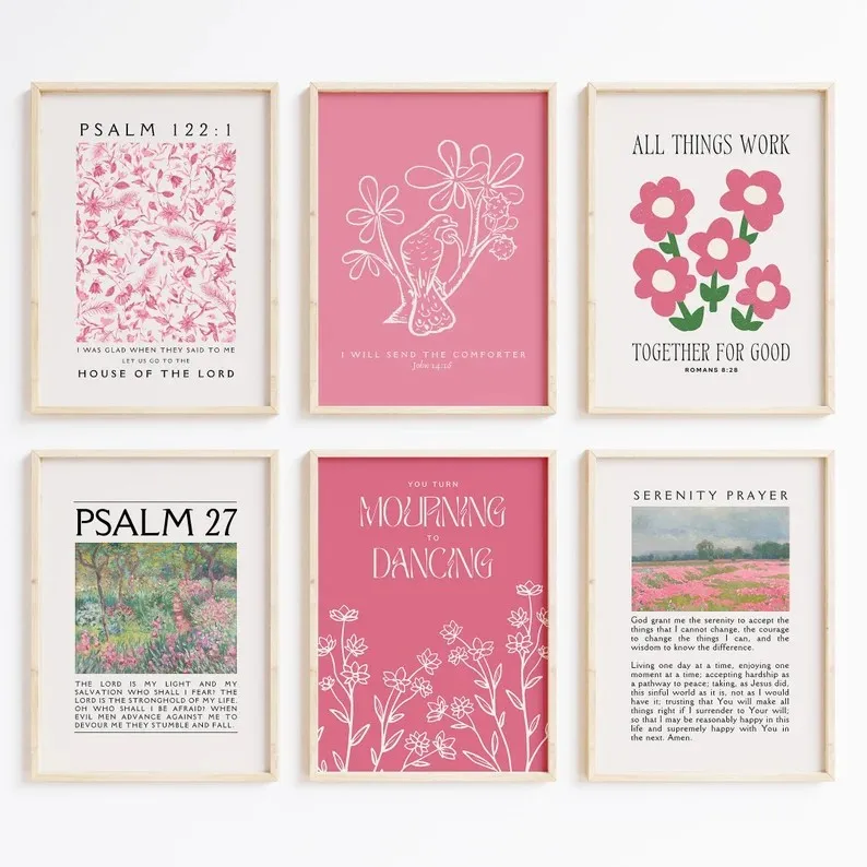 Description Picture 2 of itemPink Christian Verse Prints Posters Vintage Bible Wall Art Canvas Painting Modern Living Room Bedroom Home Aesthetic Decoration