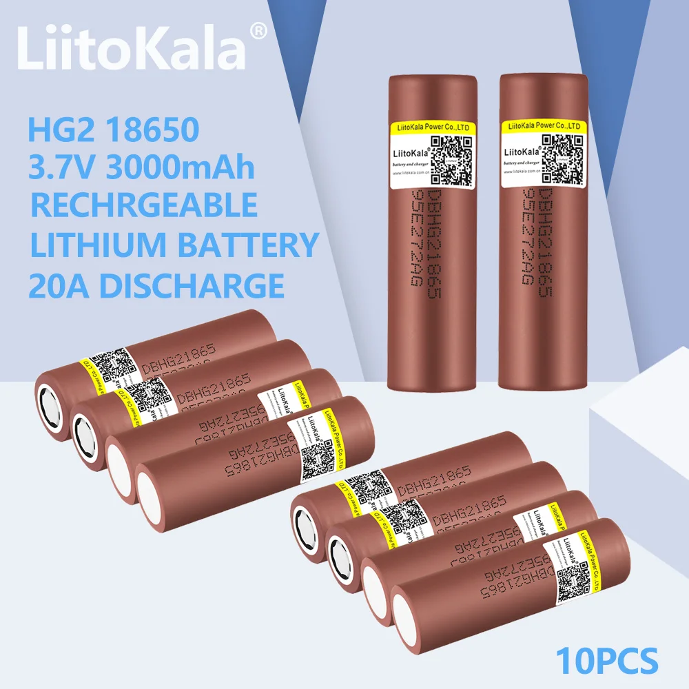 Liitokala-bateria Original Hg2 18650 3000mah 18650hg2 3.6v Descarga 20a Dedicado para Hg2 Power Bateria Recarregável Novo 10 Pcs