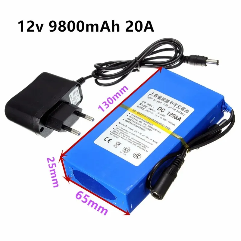 

2022 New DC 12 V 20000 mAh Li-lon DC12V Super Rechargeable Battery + AC Charger + explosion-proof switch US/EU Plug