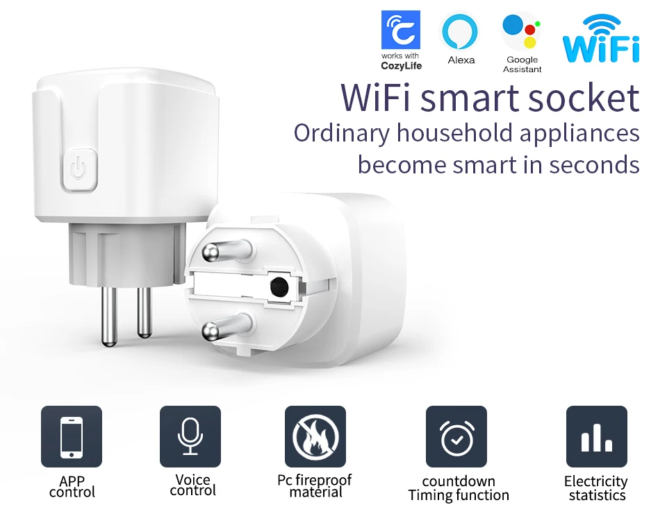 Description Picture 3 of itemSIXWGH Smart Home Socket WiFi 16A EU/FR Plug Outlet Cozylife Remote Control Timer Power Monitor Support Voice Google Home Alexa