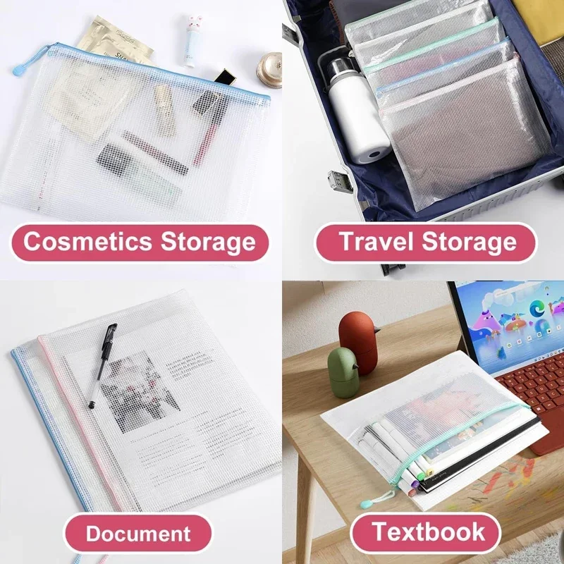 Zipper Mesh Bags A4/A5 Plastic Zipper Bags For Organizing Mesh Waterproof Clear Travel Office Supplies Document