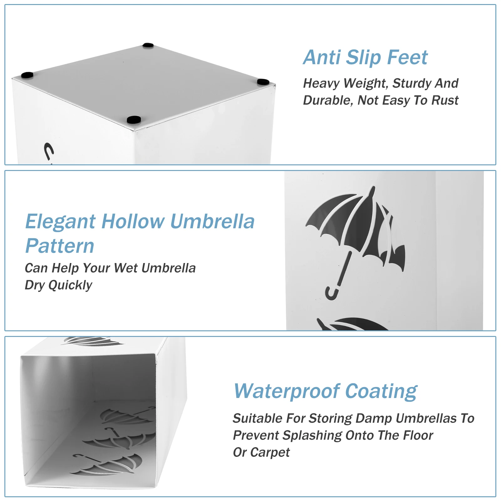 Metal Umbrella Holder Square Umbrella Stand Rack Decorative Holder Bin Multipurpose Walking Sticks for Entryway