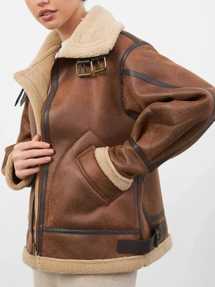 Ailegogo faux lamb fur coat - side view