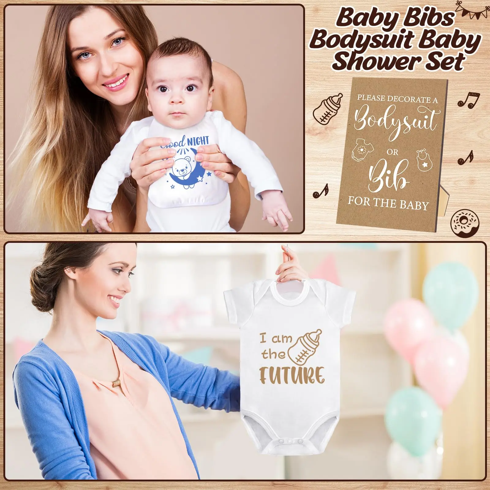 Baby Shower Games Bodysuits Bibs Design Game 9 DIY Newborn Bodysuit 15 White Blank Baby Bibs for Baby Shower Gender Reveal Party