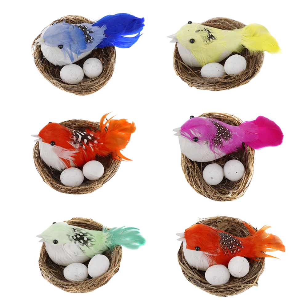 

6Pcs Artificial Nest Bird Eggs Kit Easter Foam Feather Birds Craft Ornaments Home Festival Party Decor Supplies