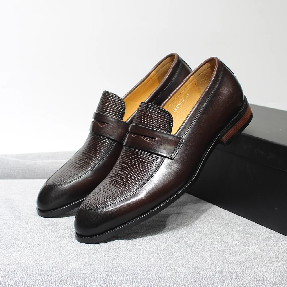 LAORENTOU Men's Leather Shoes | Comfy Slip On Penny Loafer