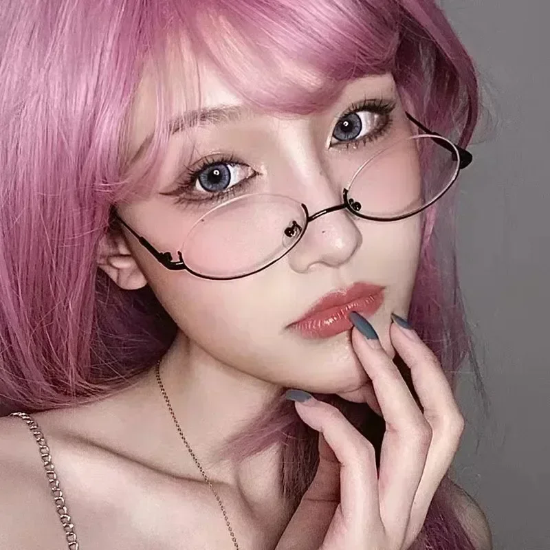 Fashion Eyeglasses Metal Frame Half Without Lens Girls Cosplay Party Decoration Y2K Photography
