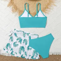 Big Girls Bathing Suits 3 Pcs Padded Bikini Swimsuit Swimming Outfit with Cover Up Skirt Beach Surfing Tankini Swimwear for Kids 6