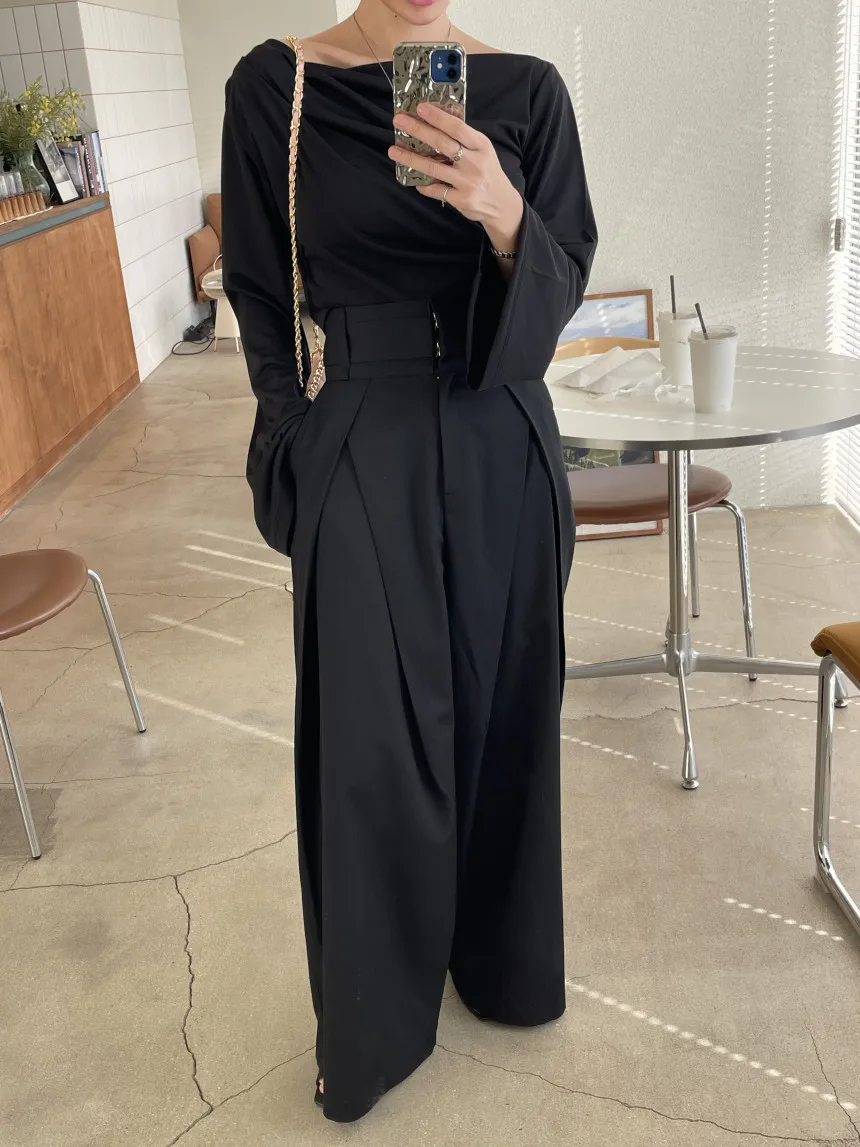 Women Long Pants Wide Leg Pant Solid Casual Regular Loose Simple Elegant Splice Tight High Waist Capris Autumn Trousers