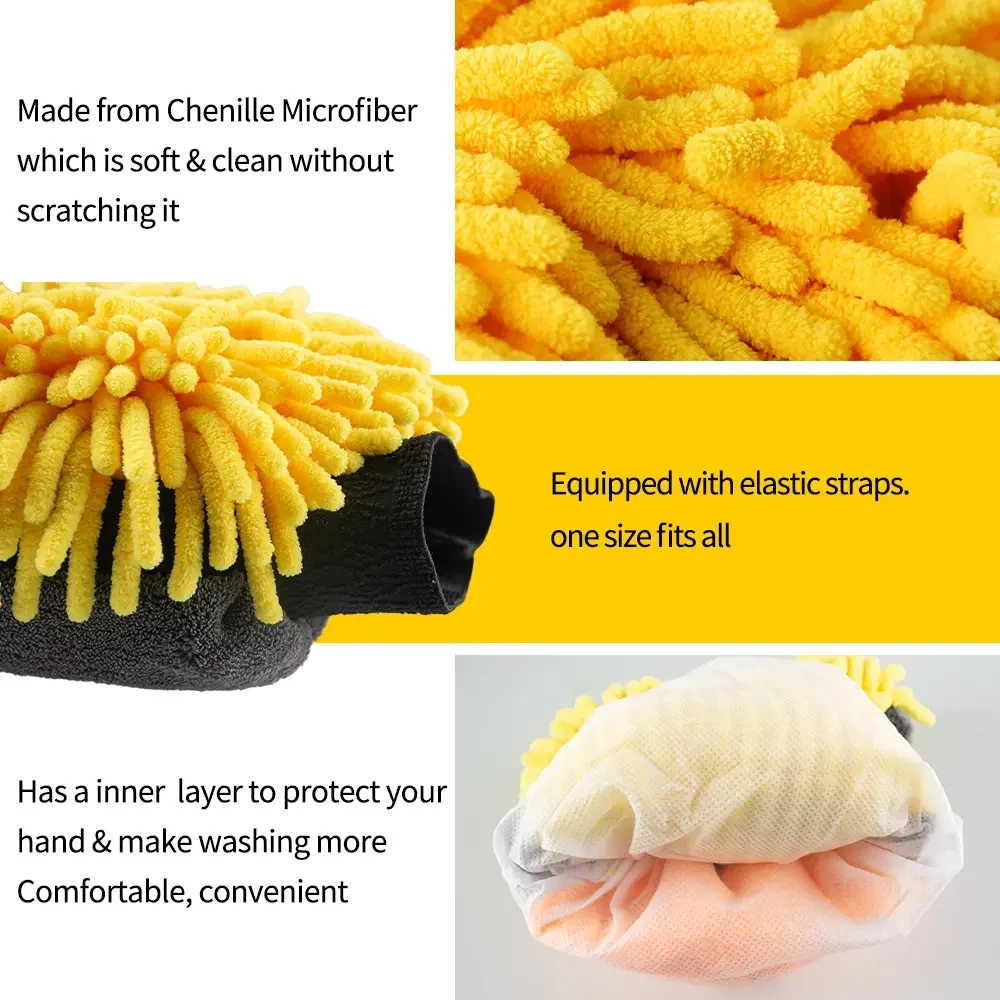 Car Wash Cleaning Gloves Super Microfiber Towel Chenille 2 in 1 Car Wash Cleaning Cloth Accessories