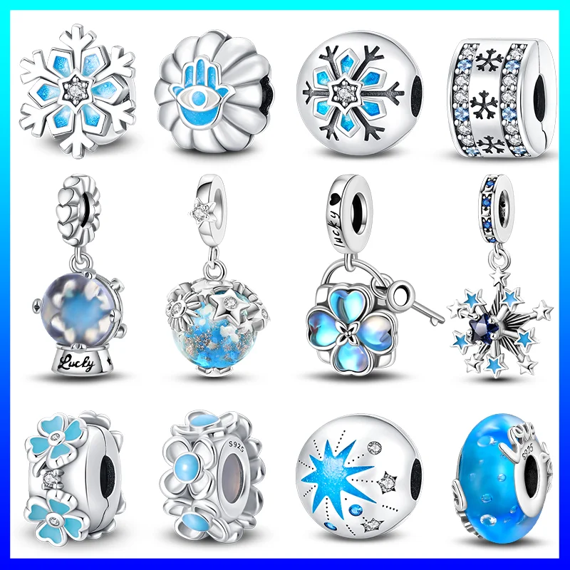 

925 Sterling Silver Spacer Beads, Fits Original Pandora Bracelets, DIY Jewelry Christmas, Snowflake, Four-Leaf Clover, Winter