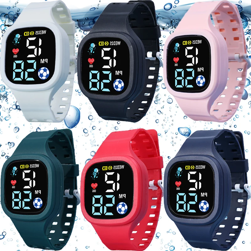 Разноцветные спортивные часы, детские наручные часы с силиконовым ремешком, Детские Водонепроницаемые светодиодные цифровые часы, повседневные электронные часы