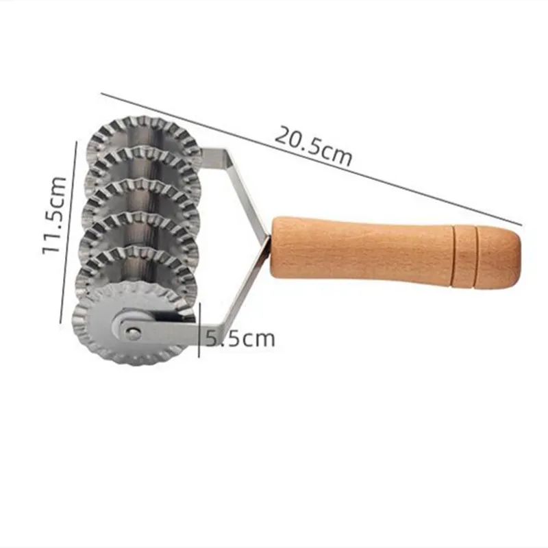 Description Picture 2 of itemStainless Steel Pastry Lattice Cutter Dough Cookie Pie Pizza Bread Pastry Roller Cutter with Wood Handle Pasta Tool DIY Bakeware