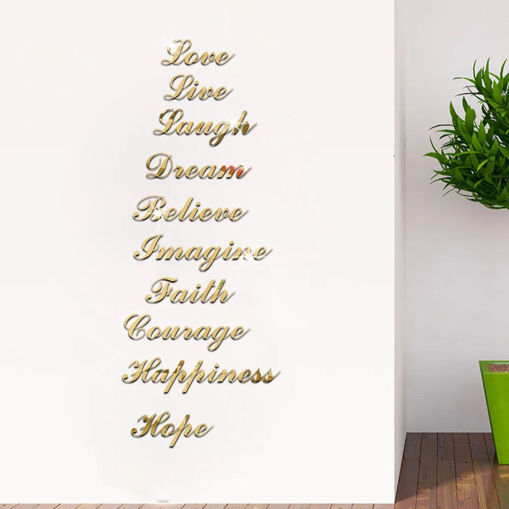 Acrylic Silver Mirror Stickers Effect Quote Word Art Stair Decals Wall Sticker Home Decor Housewear & Furnishings Cheap Durable