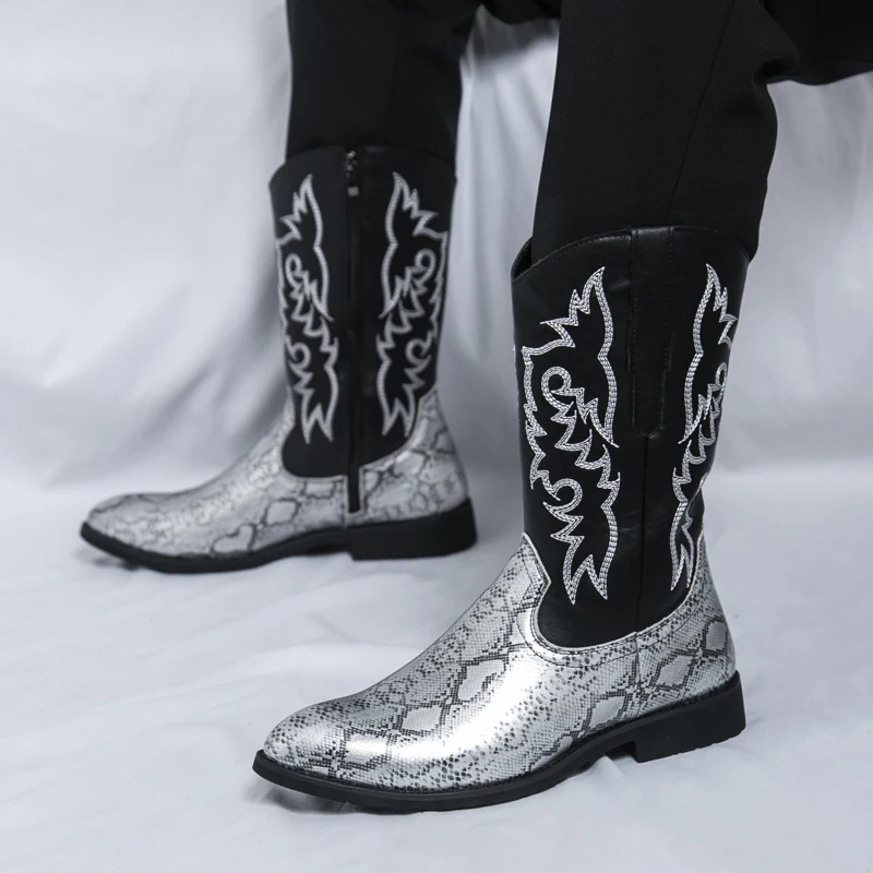patent snakeskin boots