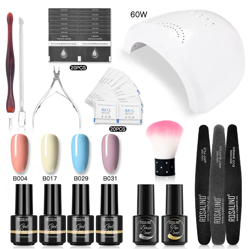 ROSALIND Gel Nail Polish With Nail Lamp Kit for Manicure Nail Art Semi Permanent Gel Varnishes Lacquer Top Base Nail Kit 2