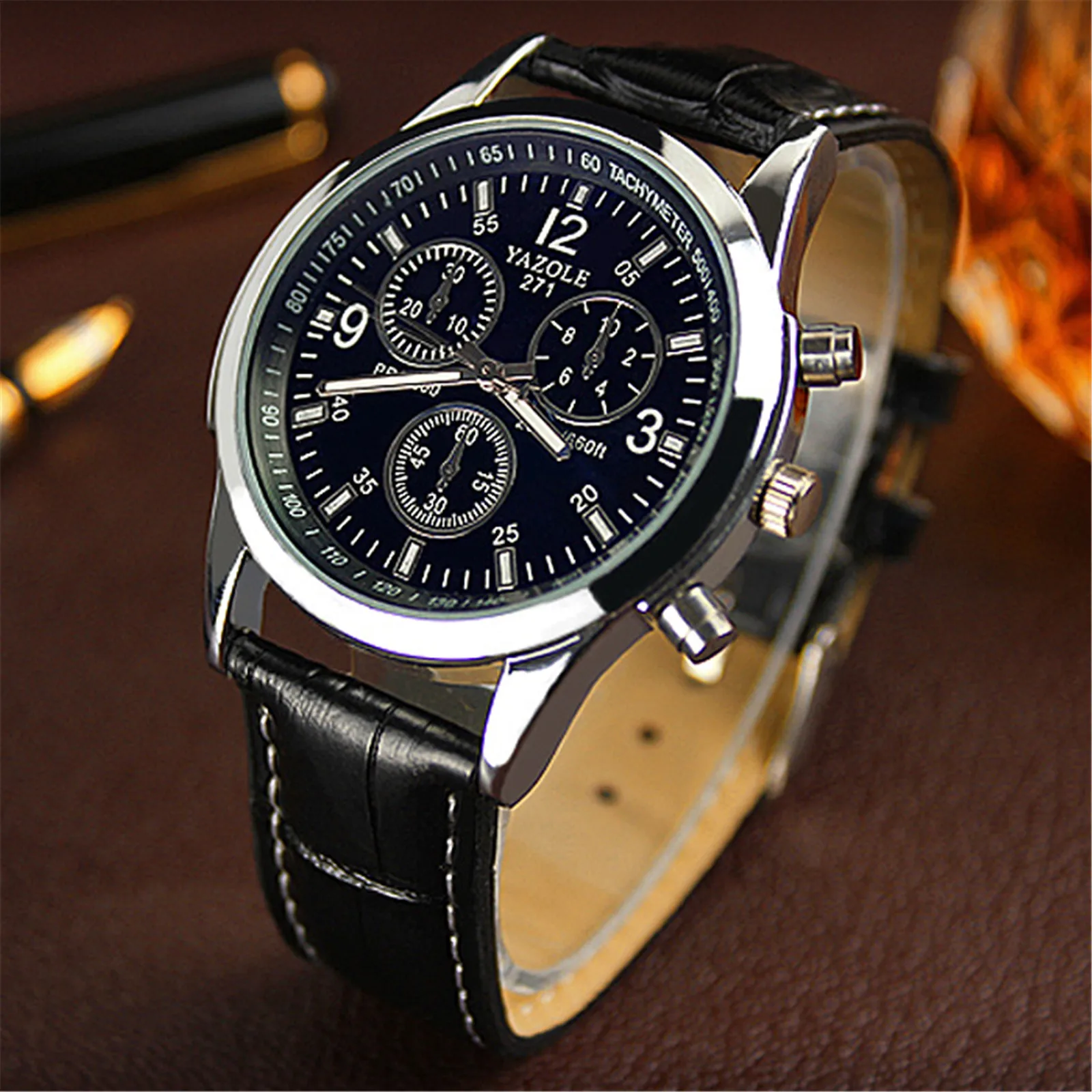 

Watch For Men Blu-ray Roman Numerals Quartz Watch Analog Wrist Watch Leather Band 30m Waterproof Reloj Hombre Relogio