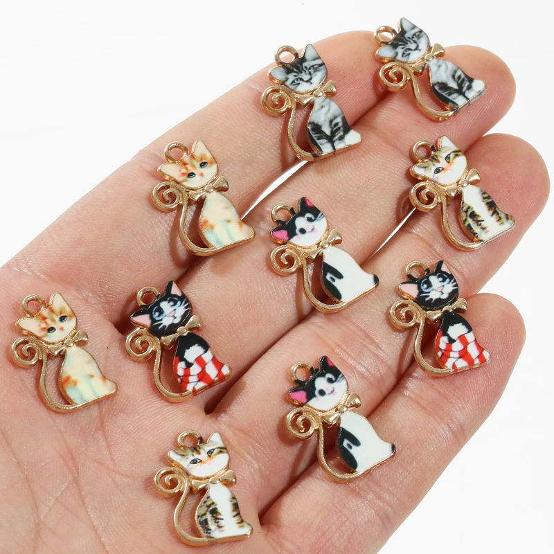 20PC 18 x 12mm Random Color Cat Charms 2