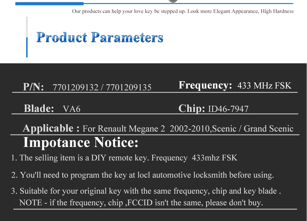 Jingyuqin 5 Stück 3 Tasten 433 MHz ID46 PCF7947 Chip & Insert Small Blade Remote Smart Key Card für Renault Megane Scenic Grand – Detail 10