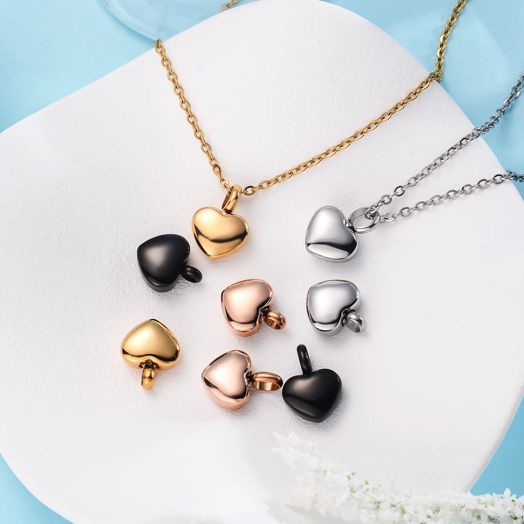 Stainless Steel Small Heart pendant Cremation heart  Charm Necklace makings  Memorial jewelry For Women 4