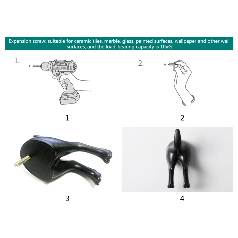 4Pcs Nordic Plastic Dog Tail Hooks with Screws Adhesive Tape Wall Mounted Key Hanger Hat Coat Decoration wholesales 4