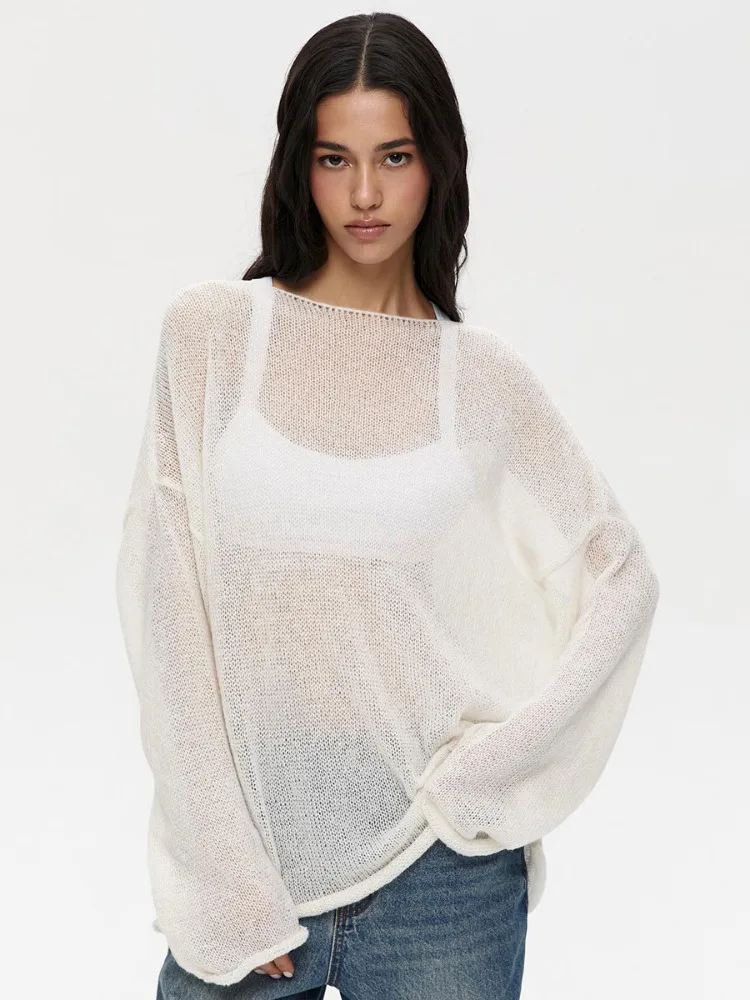 Knitted Round Neck Hollow Pullover Top Women's Summer Fashion Casual Loose Pullover Long Sleeve Streetwear Top Pullover 13 Knitted Round Neck Hollow Pullover Top Women's Summer Fashion Casual Loose Pullover Long Sleeve Streetwear Top Pullover