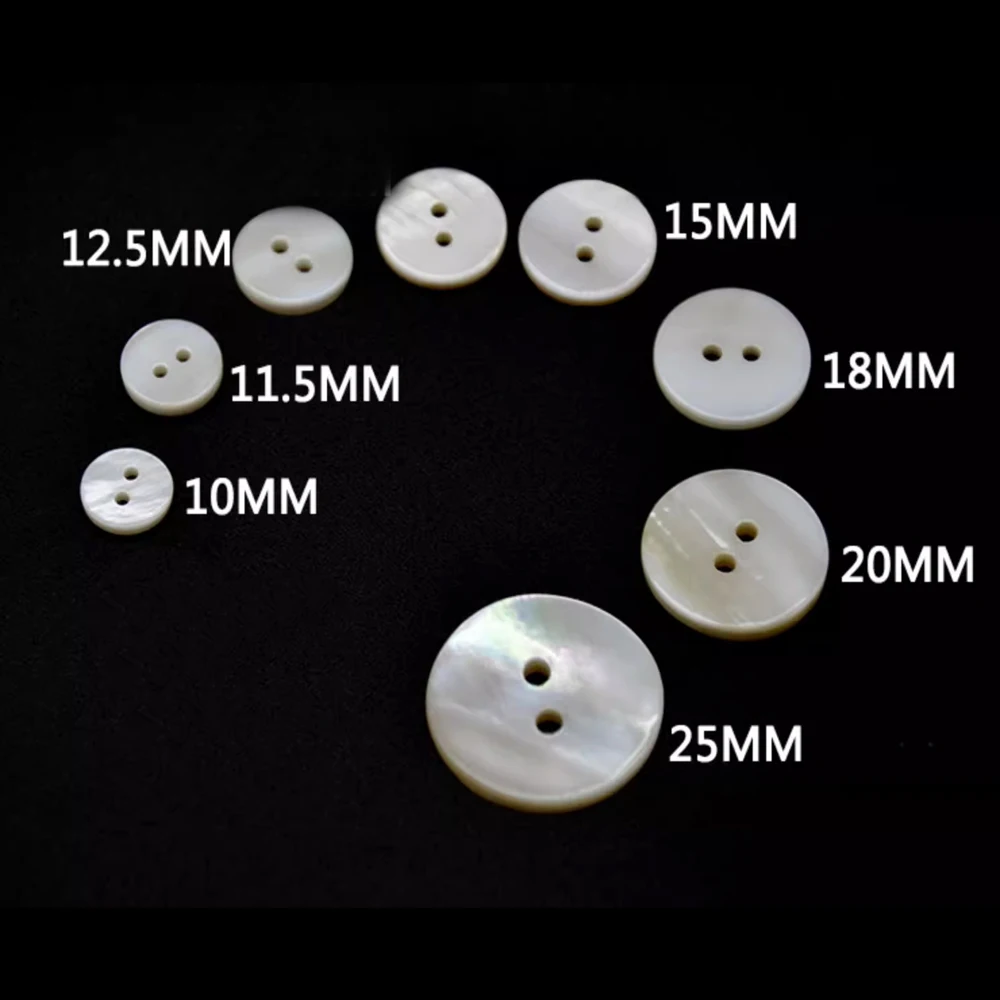 100pcs/lot real Natural shell buttons 10mm/15mm/20mm 2-hole flat mother of pearl buttons thick button free shipping SHELL006 5