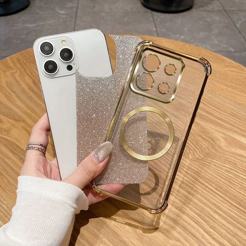 Plating Shockproof Clear Magnetic Ring Glitter Phone Case