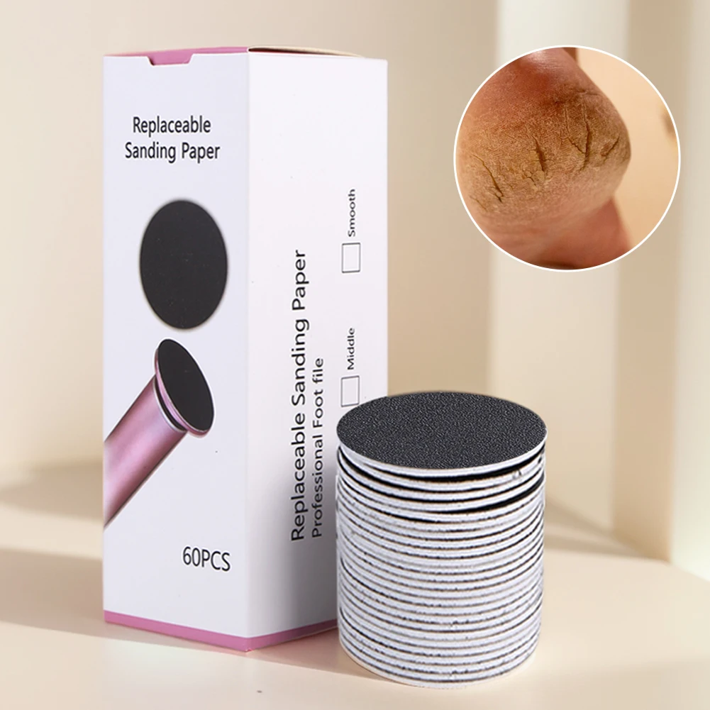 60Pcs 43mm Replaceable Sanding Paper Foot Dead Skin Remove Sanding Paper Replacement Sandpaper Discs Pedicure Tools