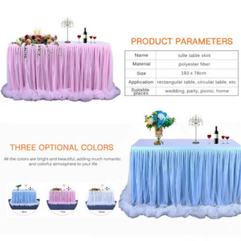 6FT 9FT Birthday Party Table Skirt Decor Hotel Wedding Banquet Tablecloth Solid color Table cover Xmas Halloween Decorations