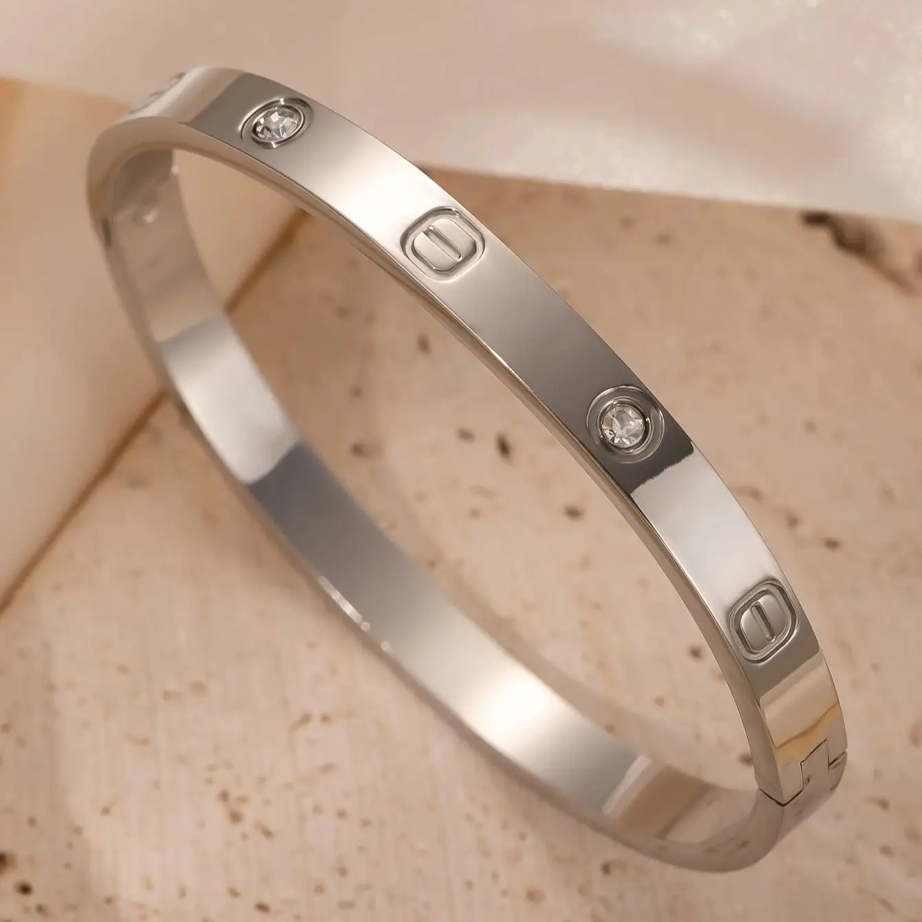 18K Gold-Plated Stainless Steel Crystal bangle with Pave Crystals Luxury Stackable Christmas Gift
