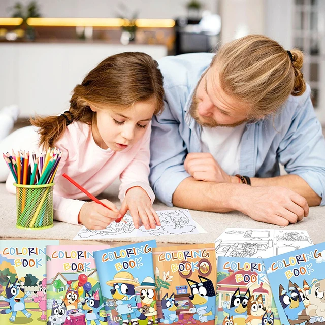 Bluey Coloring Book 6pcs/Set Cartoon Animated Character Scenes DIY Color Graffiti Painting Book Children Puzzle Education Toys 6
